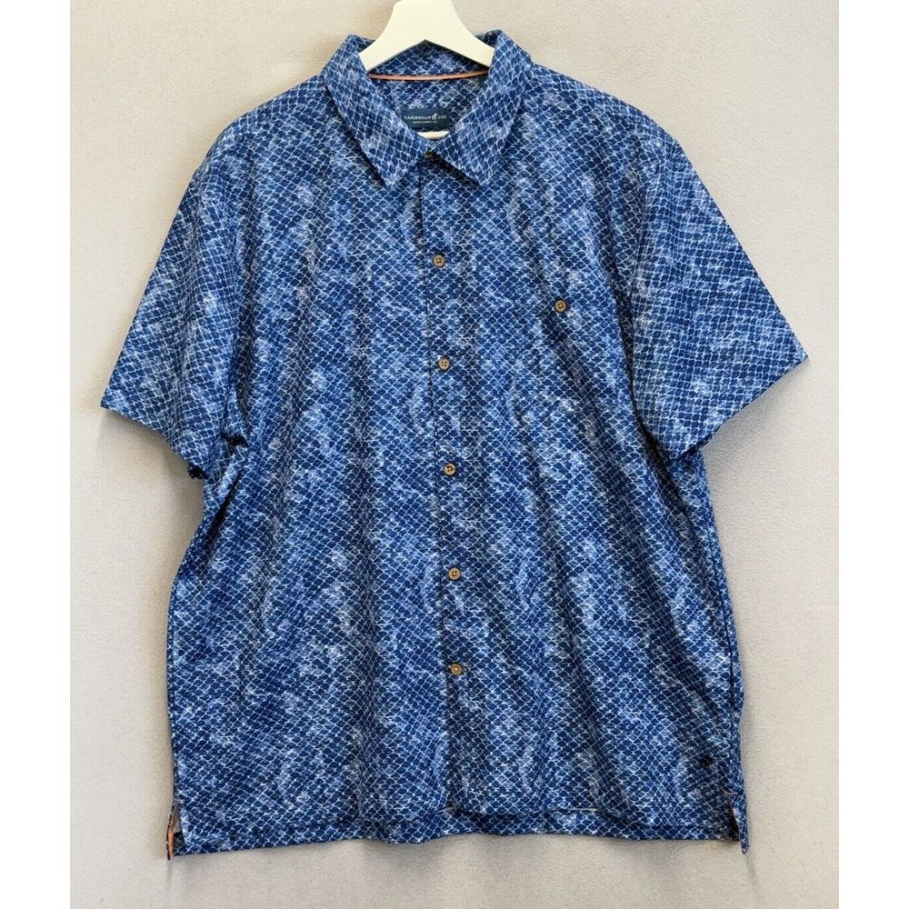 Caribbean Joe Men's Sz 2XL Blue Lightweight Summer Beach Button Down Shirt UPF30
